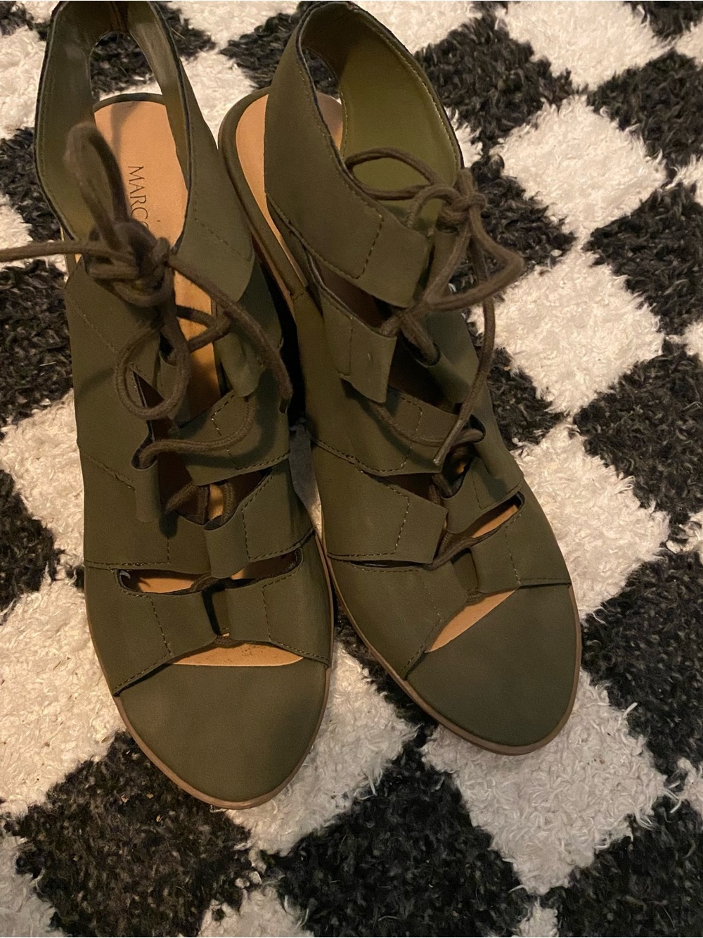 Marco Republic Olive Lace-Up Cutout Heels